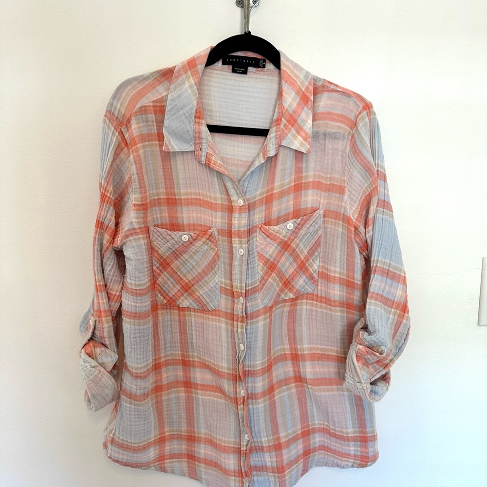 Pastel plaid button down boyfriend shirt